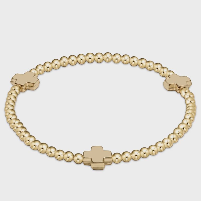 enewton Signature Cross Gold Pattern 3mm Bead Bracelet - Gold