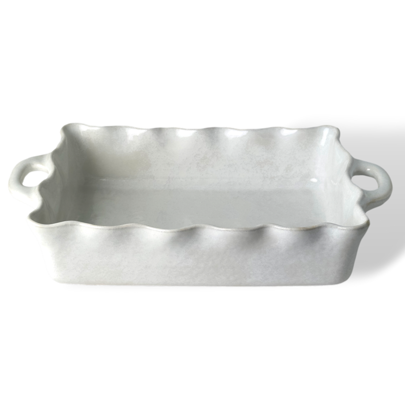 Costa Nova Large Rectangle Ruffled Baker White