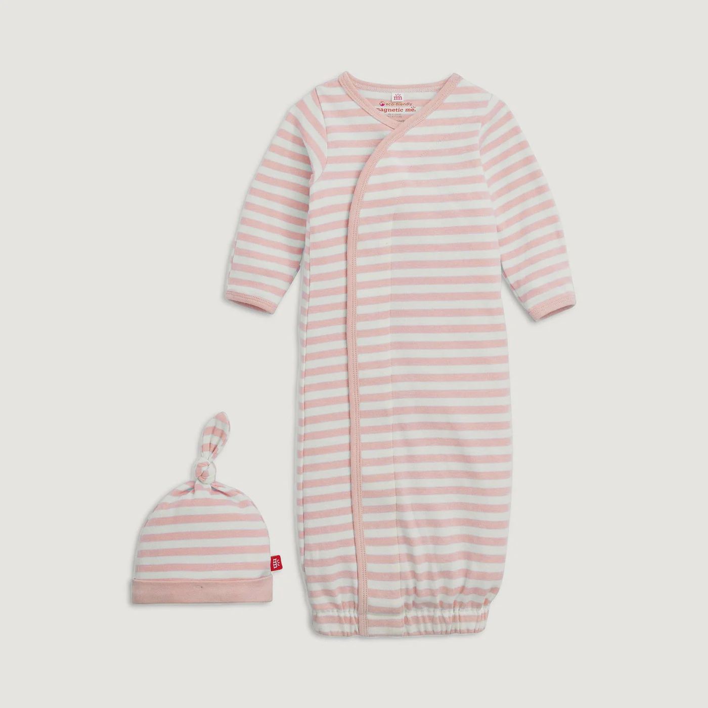 Magnetic Me Pink Strip Organic Cotton Gown and Hat