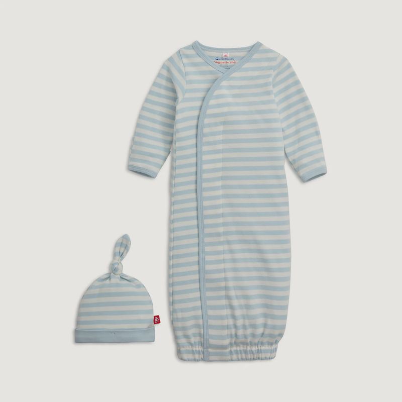 Magnetic Me Blue Stripe Organic Cotton Gown and Hat NB-3M