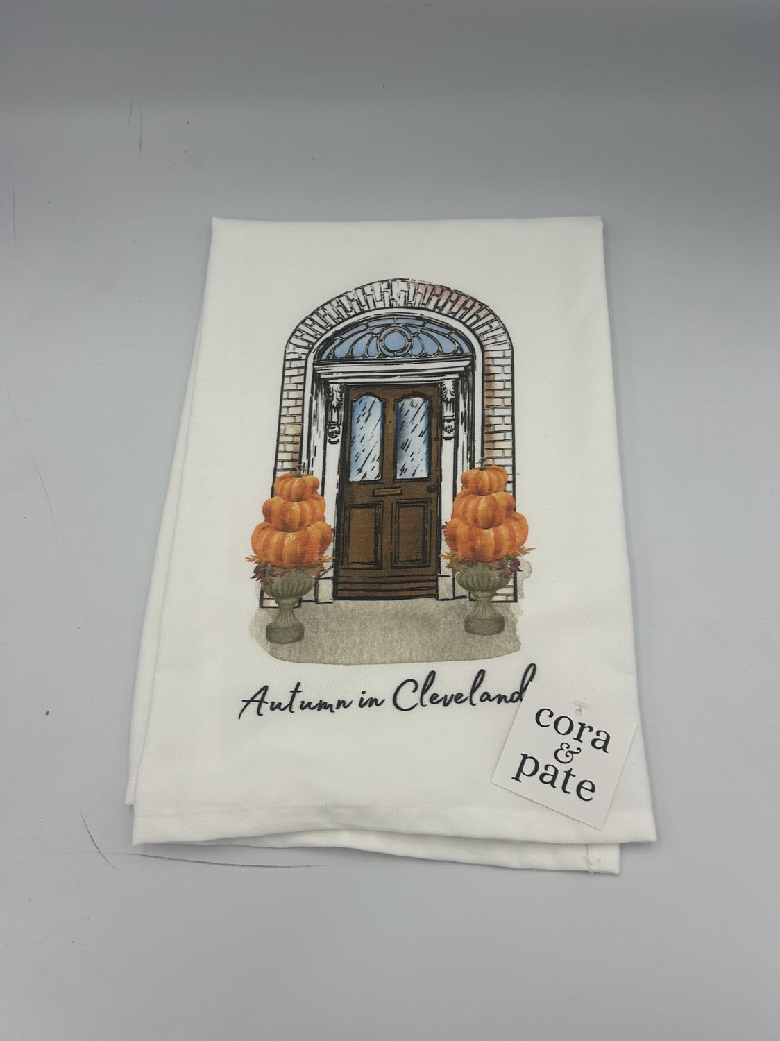 Cora and Pate Autumn Door Cleveland Tea Towel