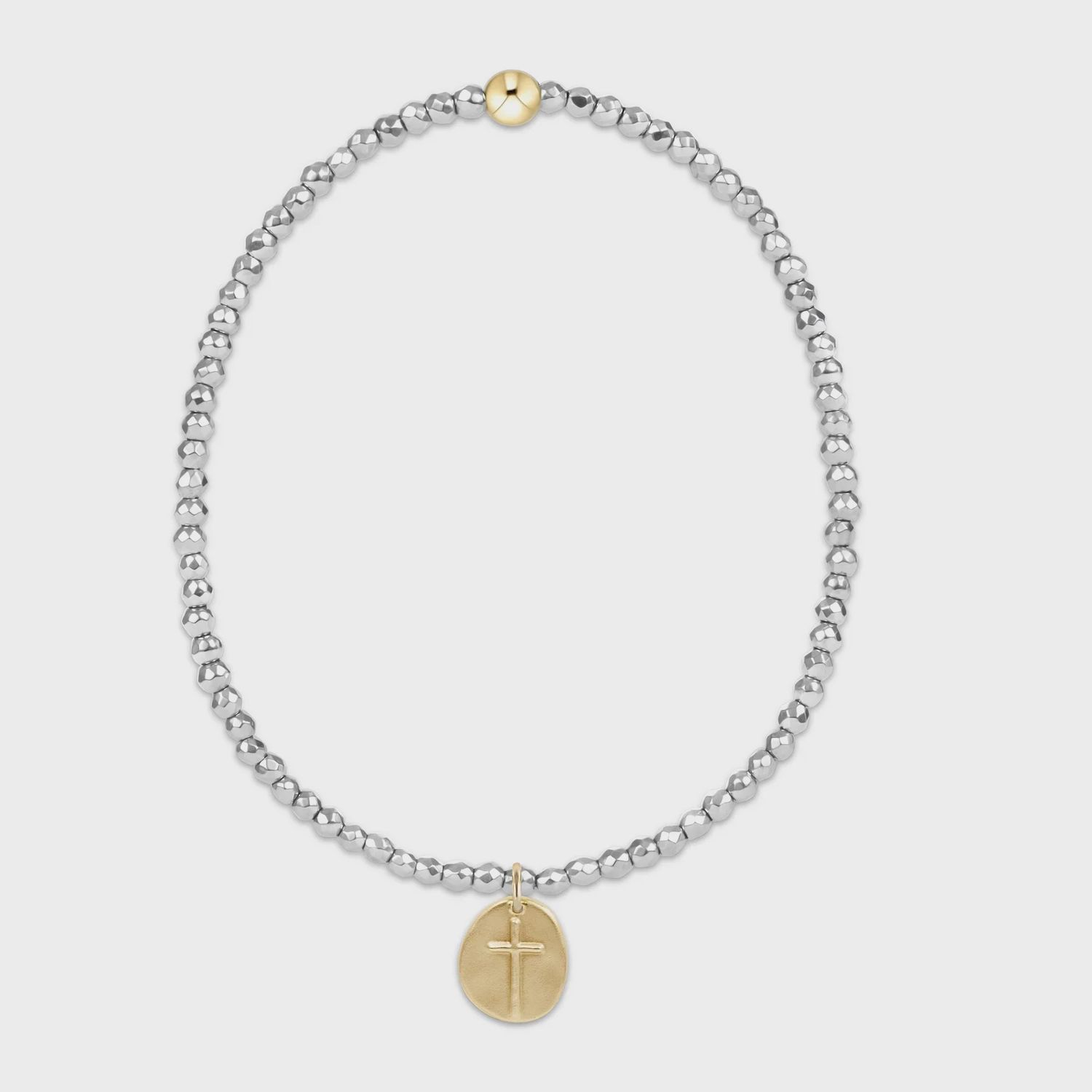 enewton Bright Silver Faceted Hematite 2mm Bead Bracelet - Inspire Small Gold Charm