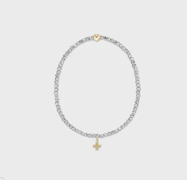 enewton Bright Silver Faceted Hematite 2mm Bead Bracelet - Signature Cross Gold Charm