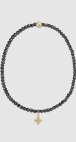 enewton Faceted Hematite 2mm Bead Bracelet - Signature Cross Gold Charm