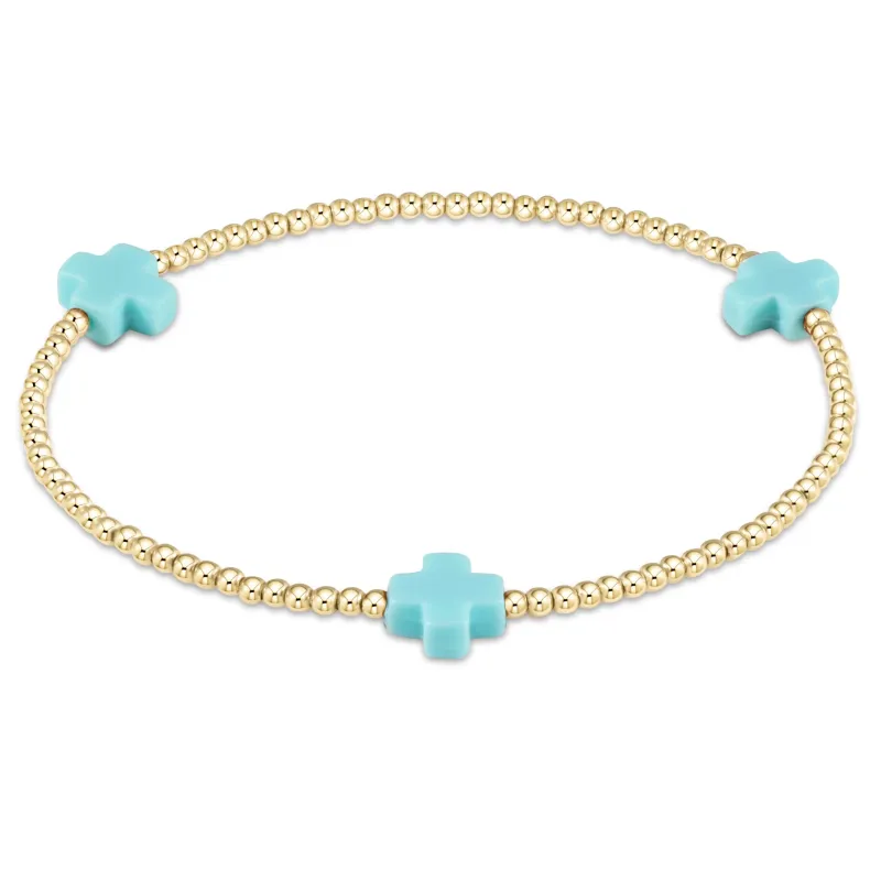 enewton Signature Cross Gold Pattern 2mm Bead Bracelet Mint
