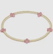 egirl signature cross small gold 2mm bead bracelet pink
