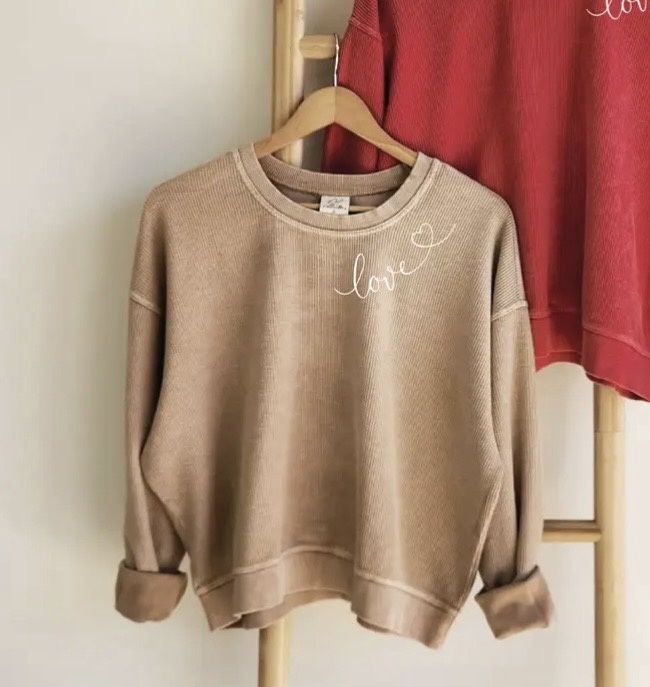 Love Heart Cropped Thermal Vintage Pullover