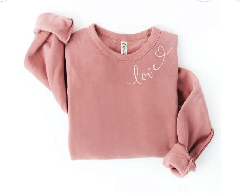 Love Heart Neckline Graphic Sweatshirt