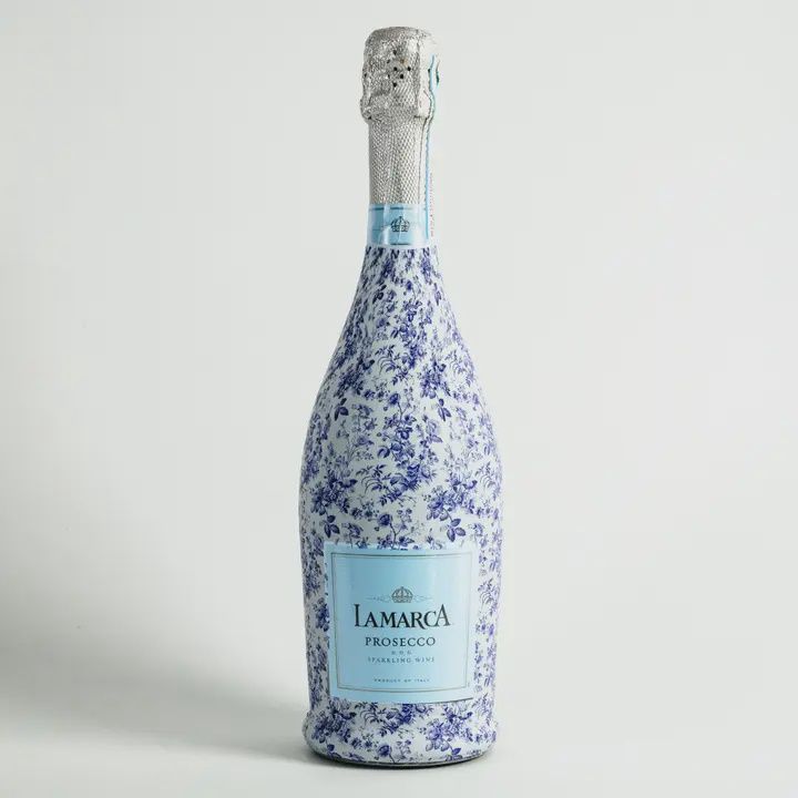 Beau Bottles Signature Bottle Wrap Prosecco, Design: Blue Floral