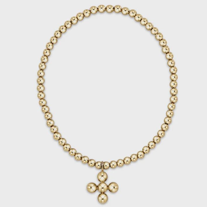enewton Classic Gold 3mm Bracelet - Signature Cross 4mm Beaded Gold Charm