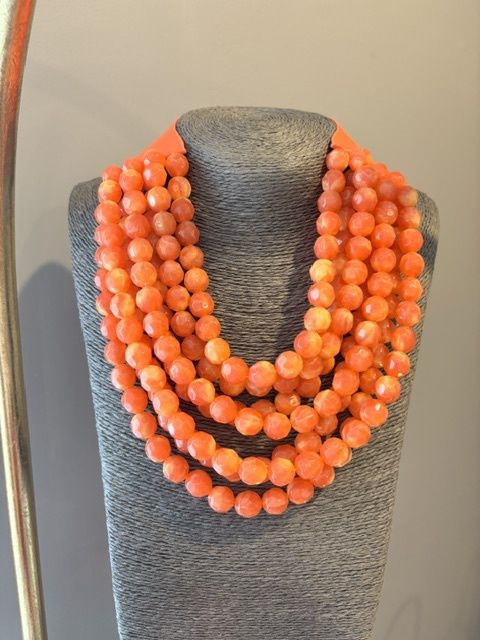 Multi Bead Magnetic Clasp Necklace, Color: Coral