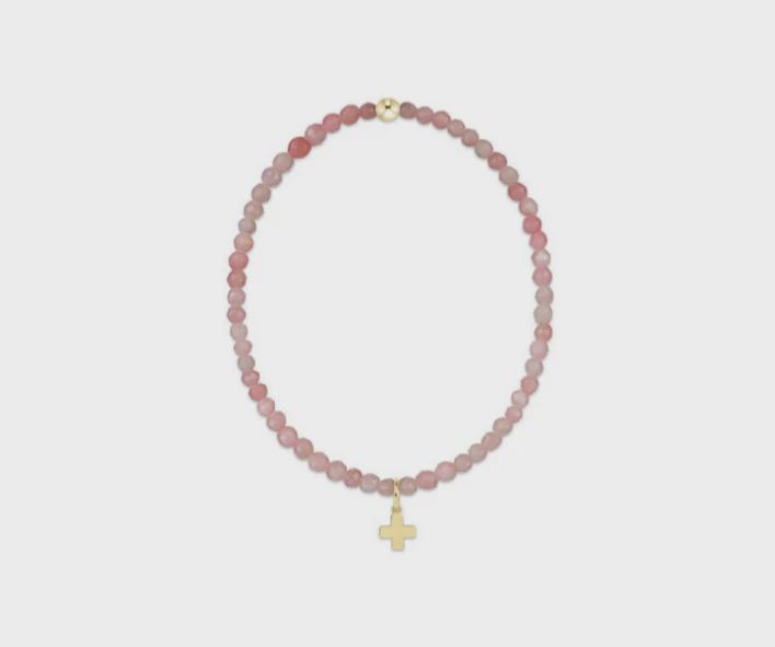 enewton Classic Pink Opal 3mm Bracelet - Signature Cross Gold Charm