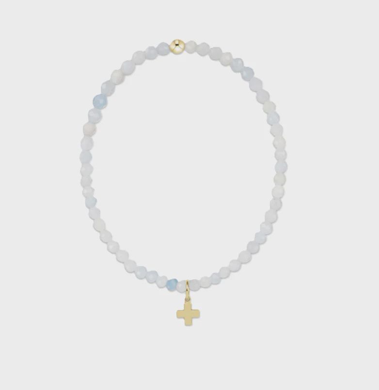 enewton Classic Aquamarine 3mm Bracelet Signature Gold Cross
