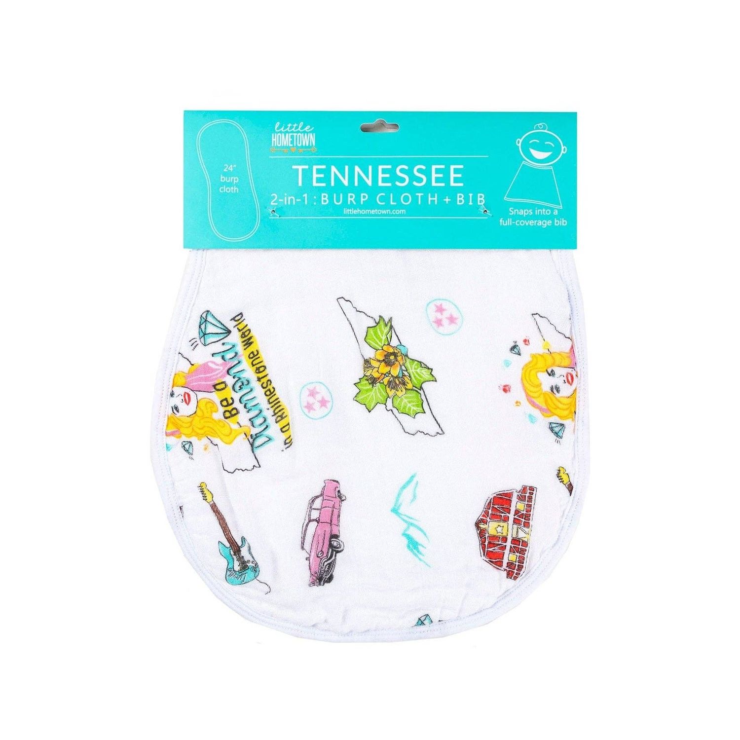 Tennessee Floral Baby Burp Cloth and Bib 2 in 1  Breathable Bamboo Blend