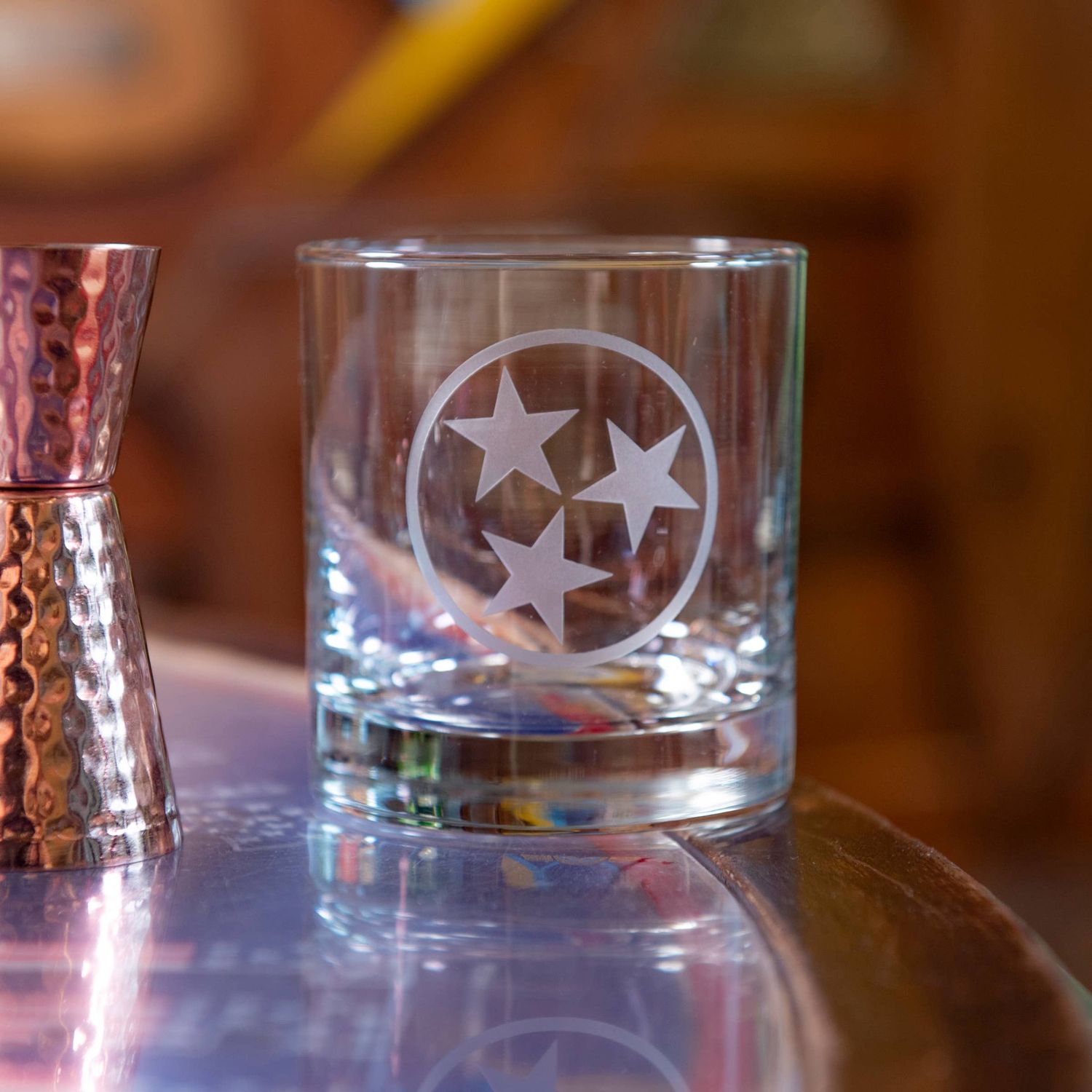 Tennessee Tri-Star Whiskey Glass, Size: 11oz Rocks