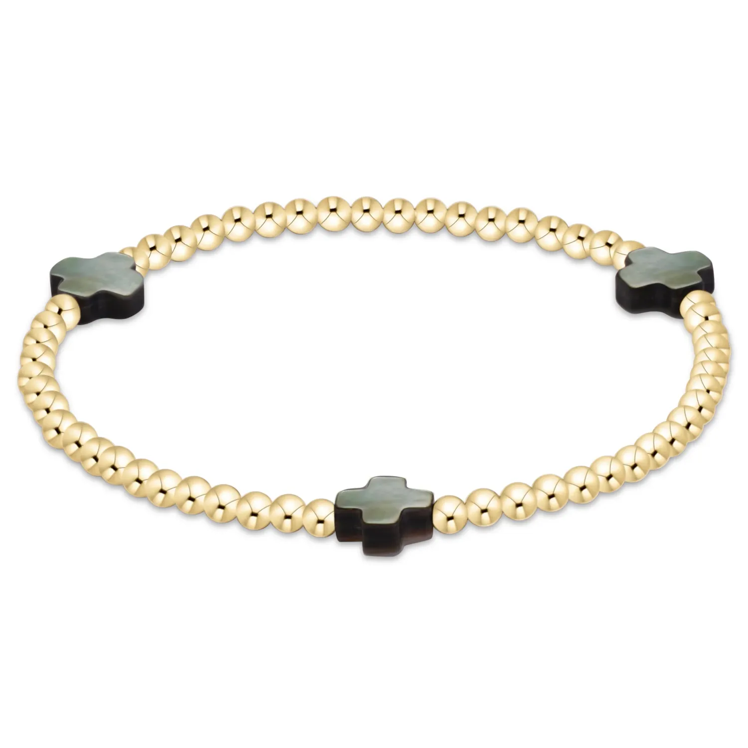 enewton Extends Signature Cross 3mm Gold Bracelet - Mother of Pearl - Black Tahitian