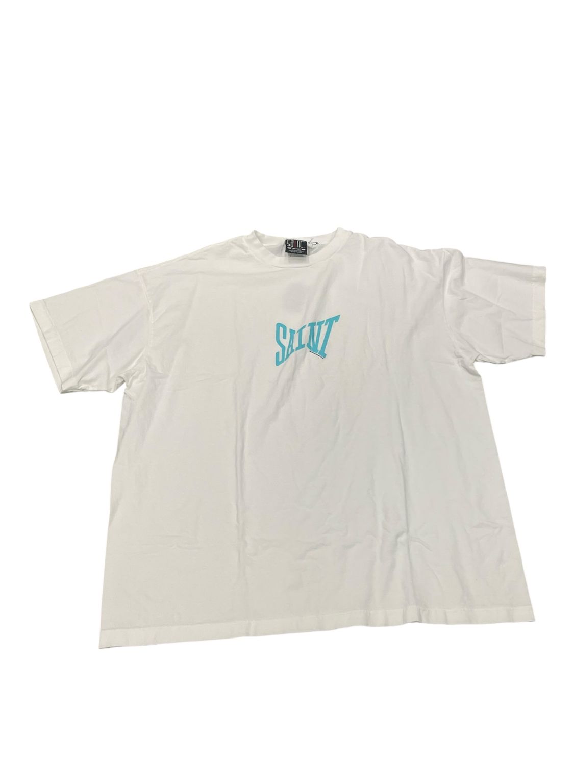 Saint Michael Ribbon Logo T-Shirt White Teal SS24