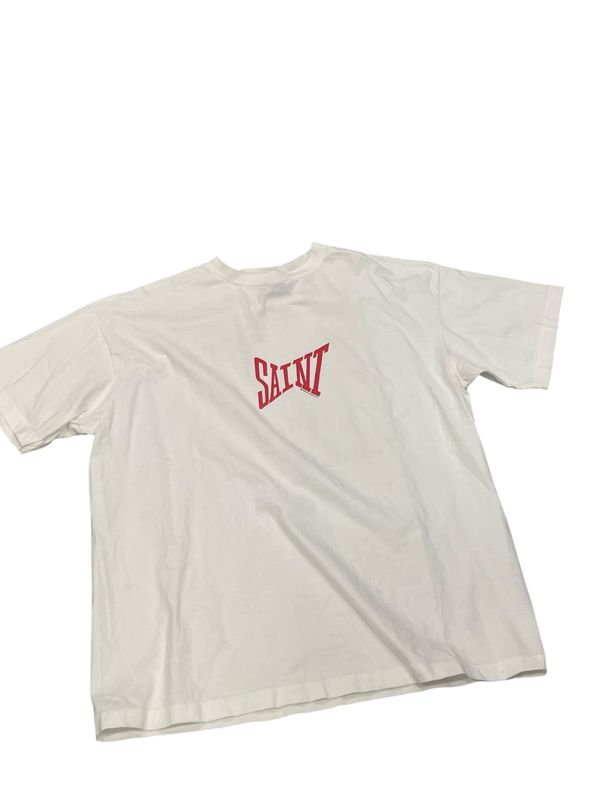 Saint Michael Ribbon Logo T-Shirt White Red SS24