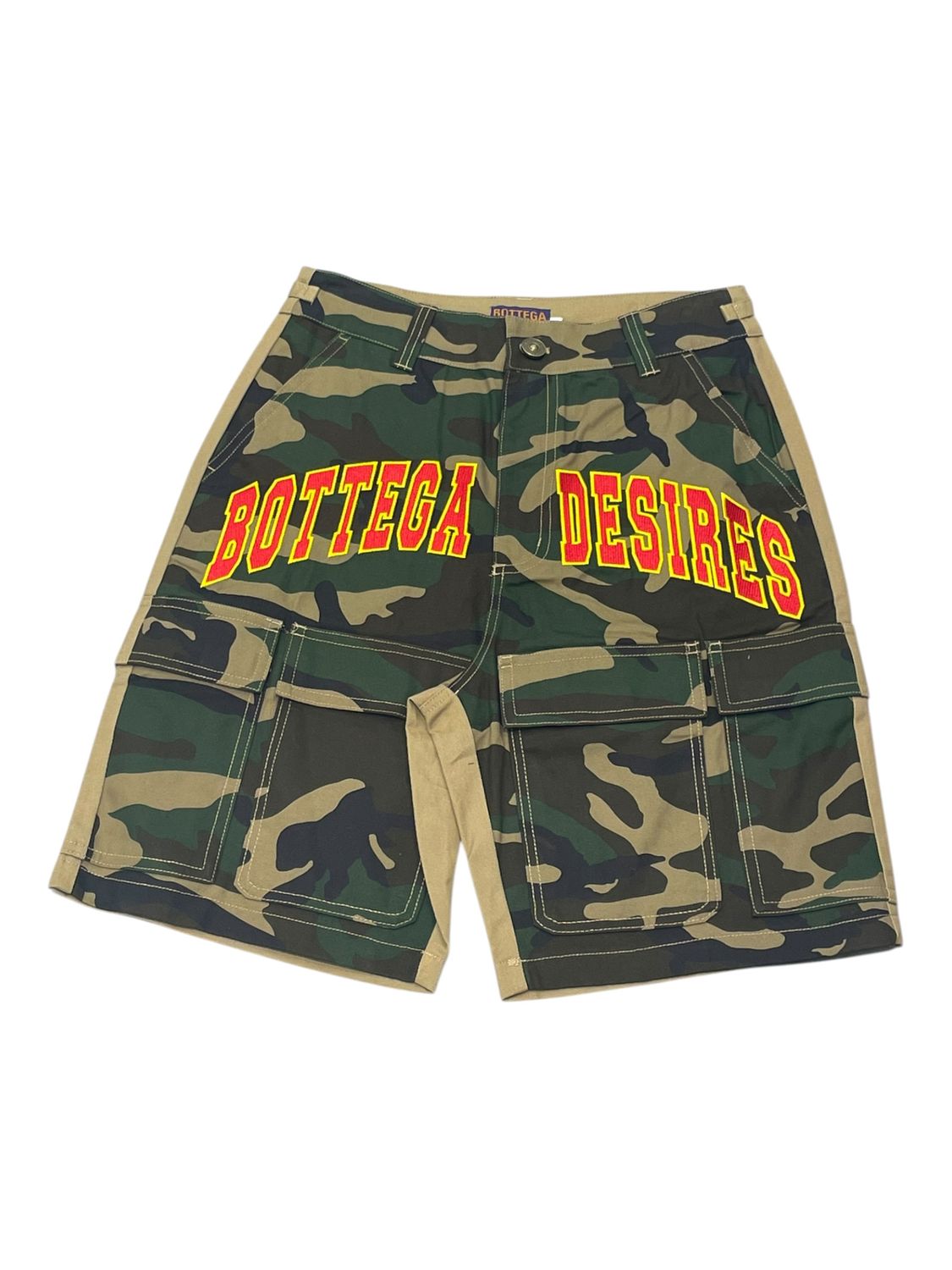 Bottega Desires Camo Cargo Shorts
