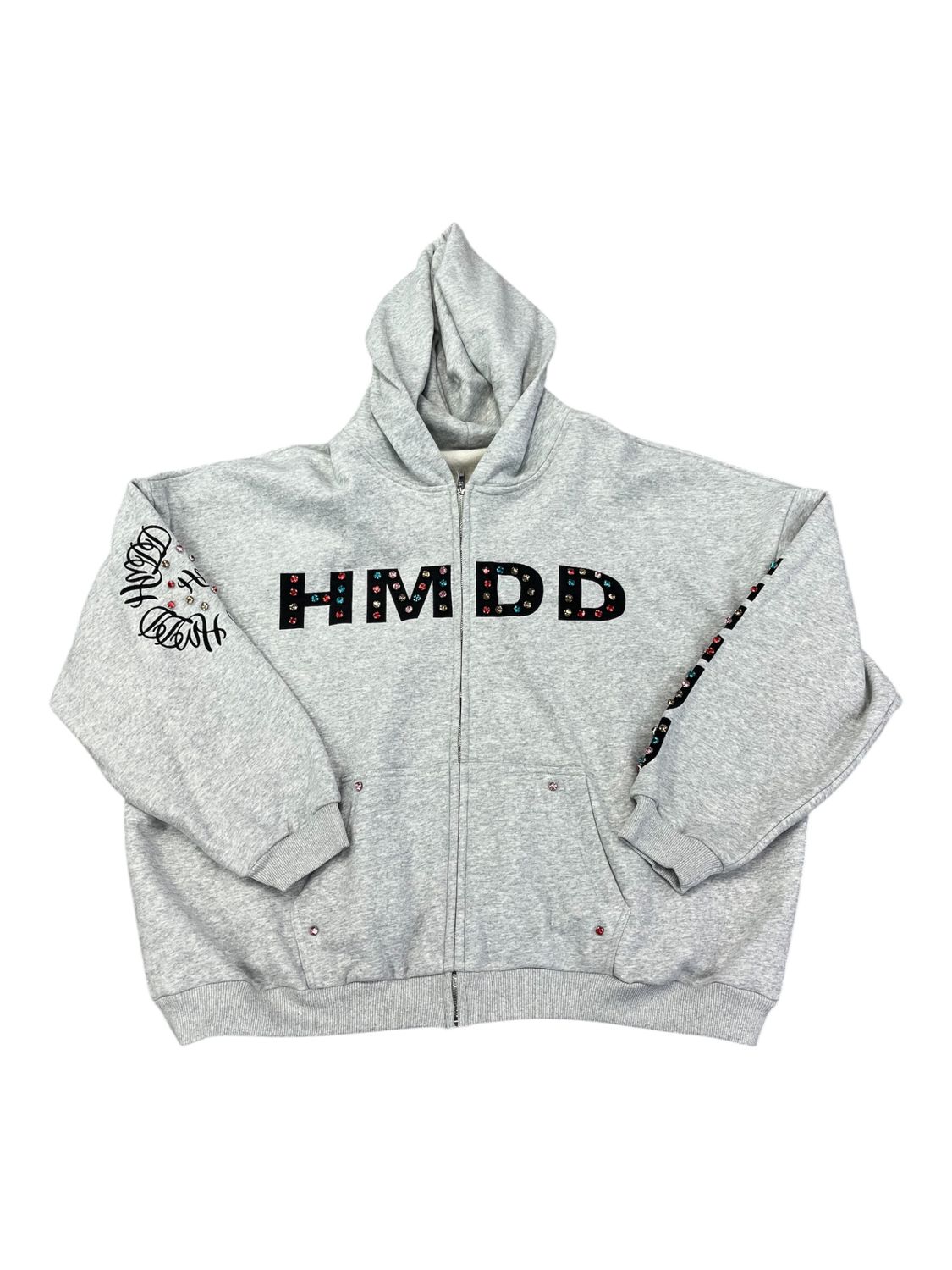 HMDD Zip Hooded Sweatshirt Grey Studded