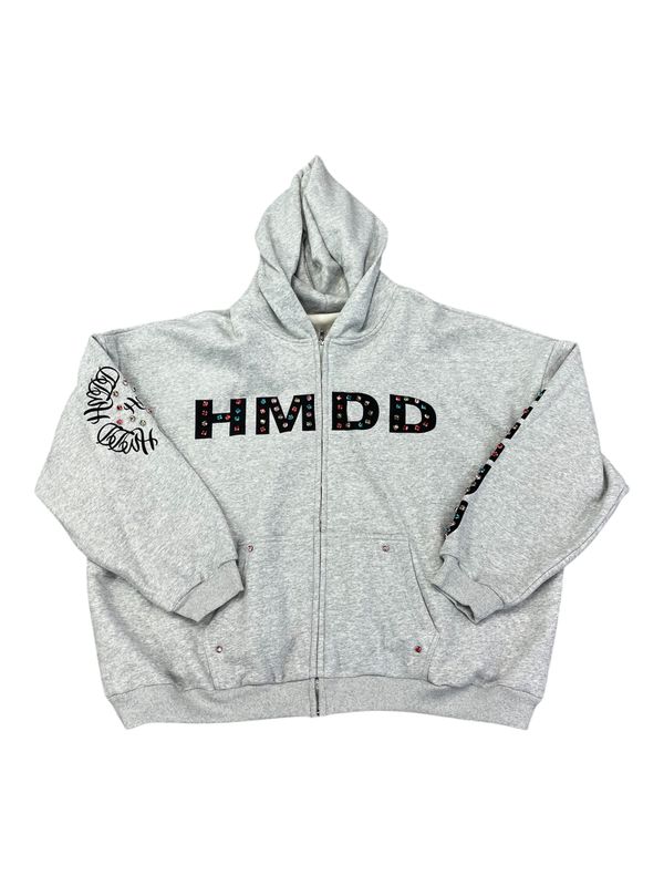 HMDD Zip Hooded Sweatshirt Grey Studded