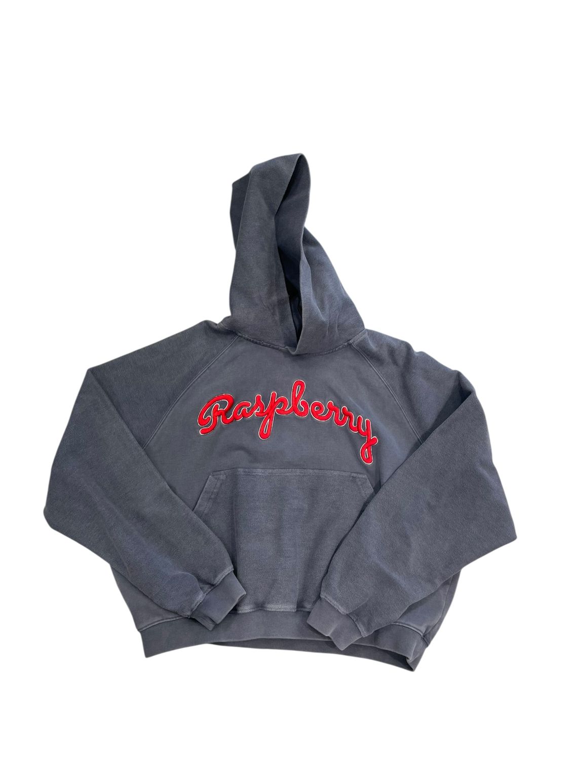 The GVGallery Raspberry Hills Red Script Hooded Sweatshirt Soot