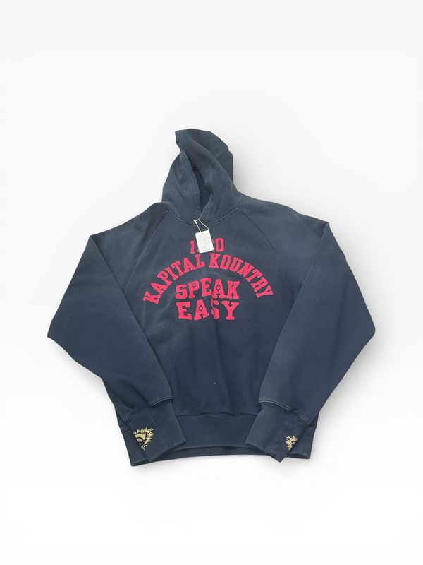 Kapital Raglan Hooded Fleece Sweatshirt Speakeasy Navy/Red