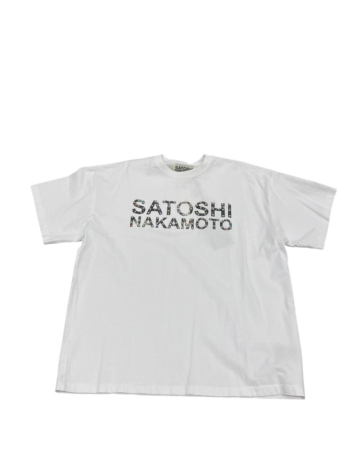Satoshi Nakamoto Pearl Studded Logo T-Shirt White