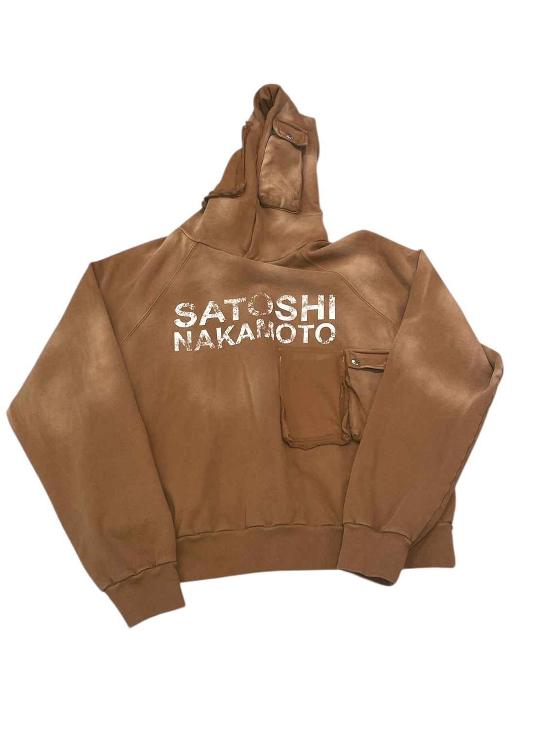 Satoshi Nakamoto Cargo Pocket Hooded Sweatshirt Brown