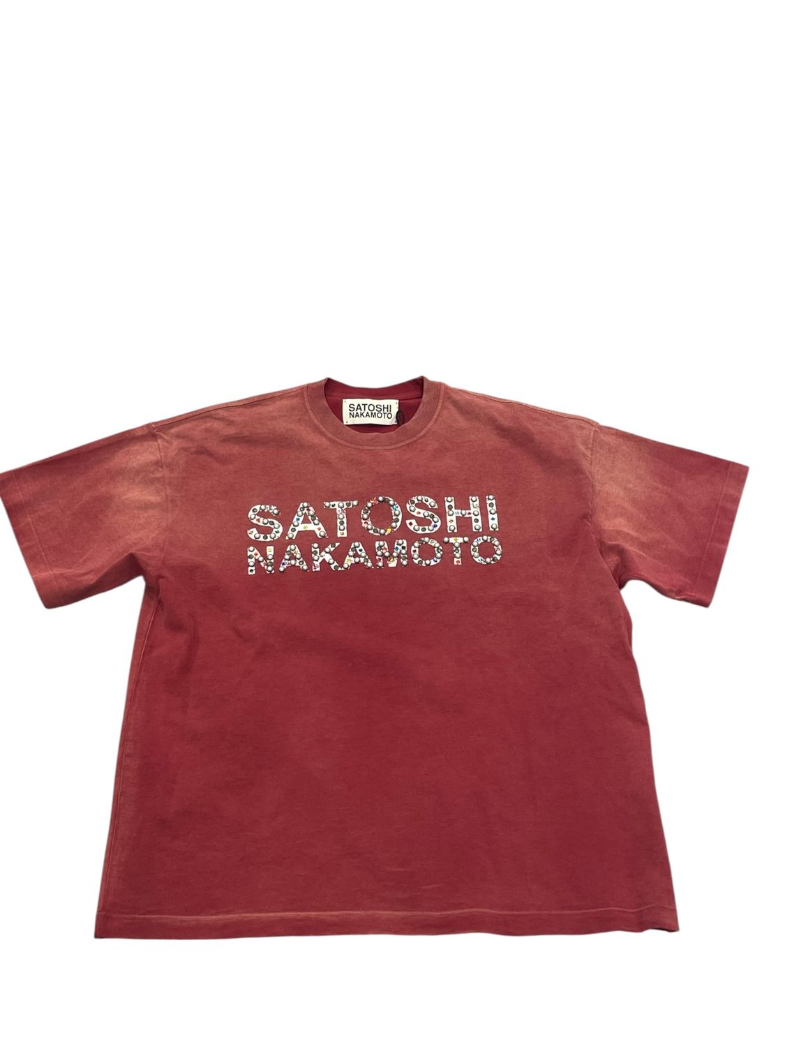 Satoshi Nakamoto Pearl Studded Logo T-Shirt Burgundy