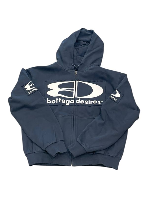 Bottega Desires Tech Zip Up Hooded Sweatshirt Navy/White