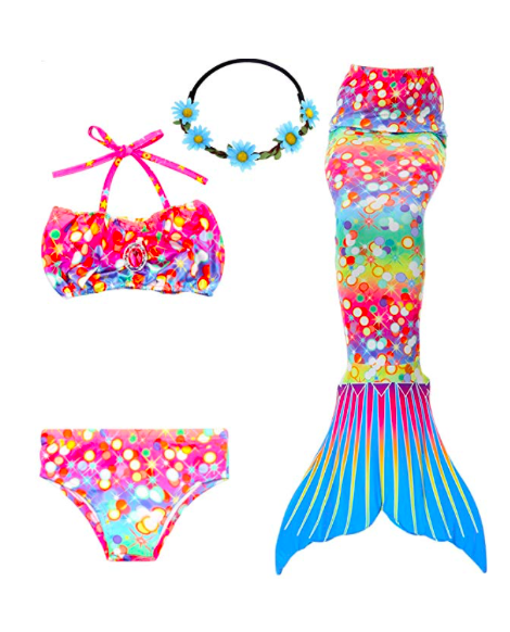 Youth Girl's Mermaid Bikini Set, Headband and Tail