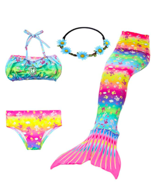 Youth Girl's Mermaid Bikini Set, Headband and Tail