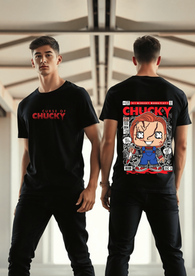 Rabbit Rope-Curse of Chucky Horror T-Shirt – Killer Doll Backprint Graphic Tee