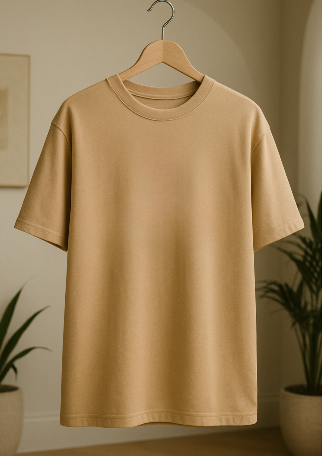 Rabbit Rope | Beige Premium Oversized Plain T-Shirt | Unisex Casual Tee