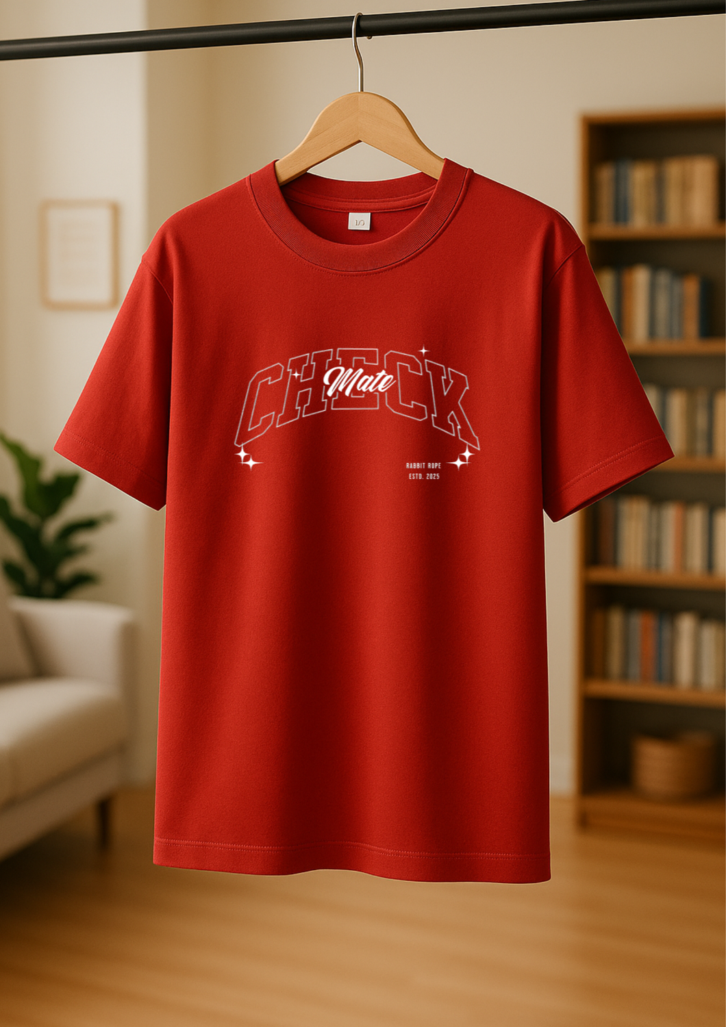 Rabbit Rope | Red Oversized Graphic Printed T-Shirt | Unisex Casual Tee