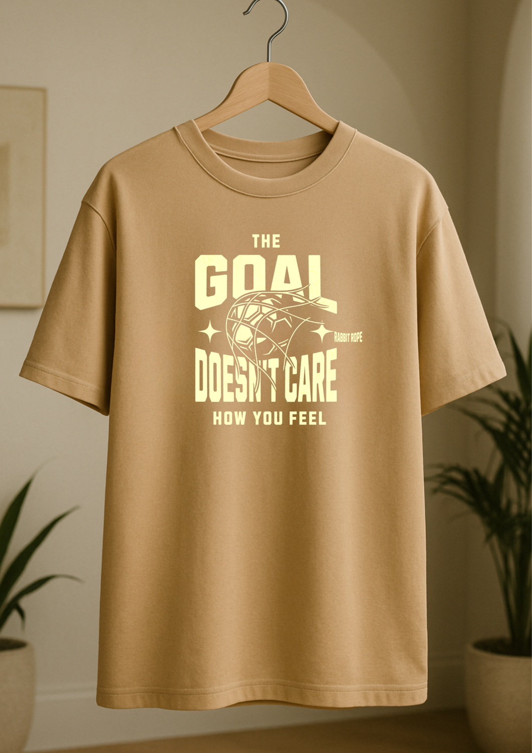 Rabbit Rope | Beige Oversized Graphic Printed T-Shirt | Unisex Casual Tee