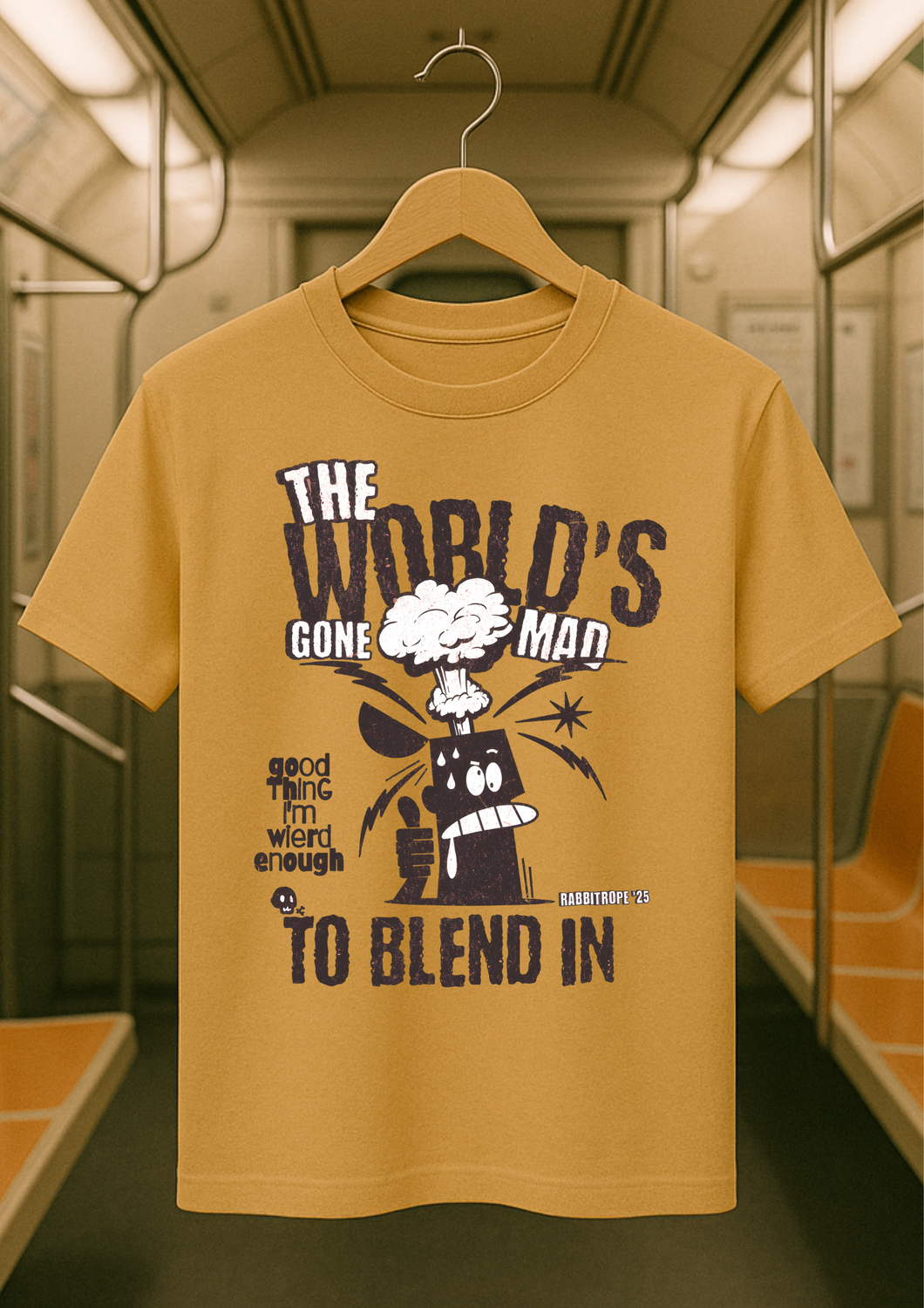 Rabbit Rope | Beige Graphic Printed T-Shirt | Regular Fit | Unisex Casual Tee