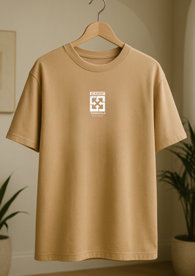 Rabbit Rope | Beige Oversized Graphic Printed T-Shirt | Unisex Casual Tee