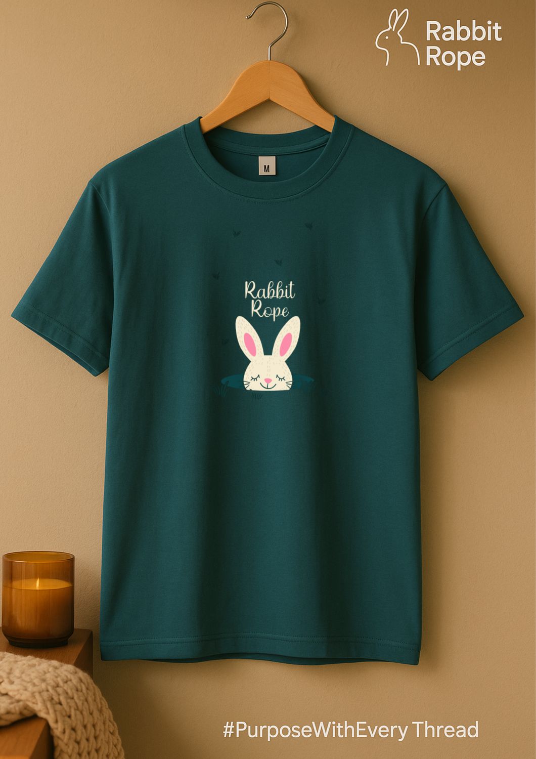 Rabbit Rope | Beige Graphic Printed T-Shirt | Regular Fit | Unisex Casual Tee