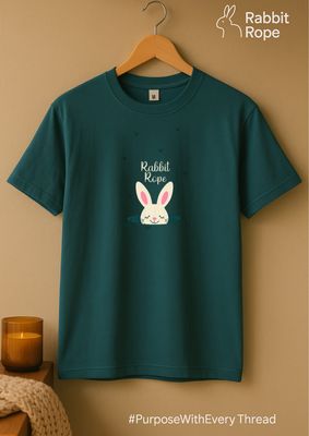 Rabbit Rope | Beige Graphic Printed T-Shirt | Regular Fit | Unisex Casual Tee