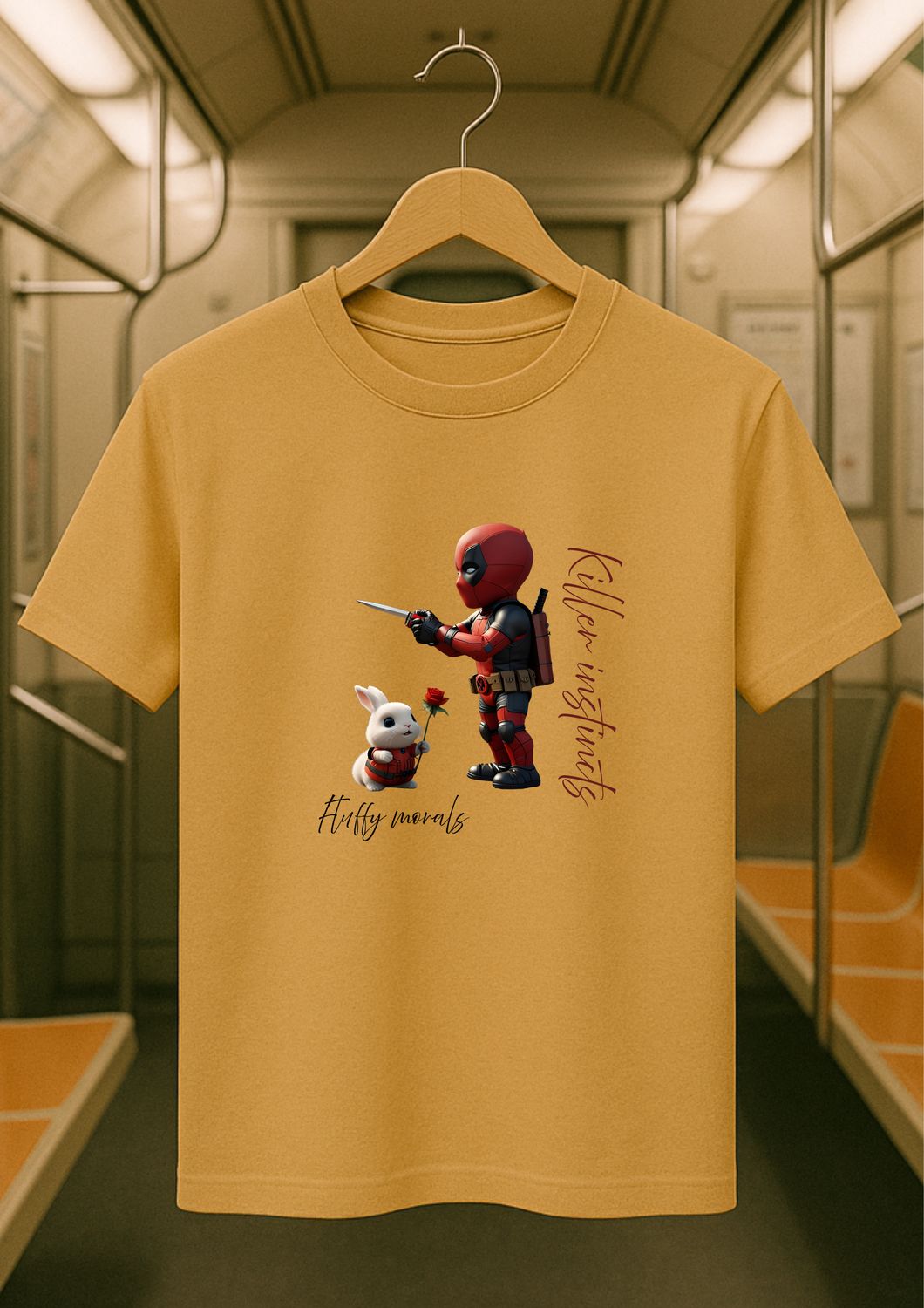 Rabbit Rope | Beige Graphic Printed T-Shirt | Regular Fit | Unisex Casual Tee