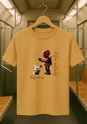 Rabbit Rope | Beige Graphic Printed T-Shirt | Regular Fit | Unisex Casual Tee