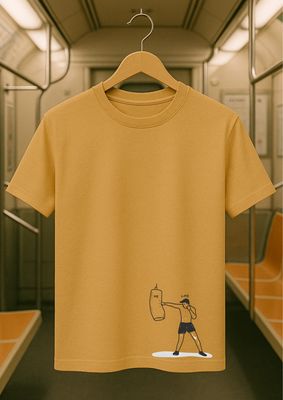 Rabbit Rope | Beige Graphic Printed T-Shirt | Regular Fit | Unisex Casual Tee