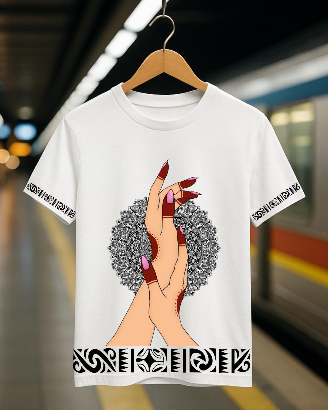 Rabbit Rope Tribal Mandala Unity Hands – White Unisex Graphic T-Shirt