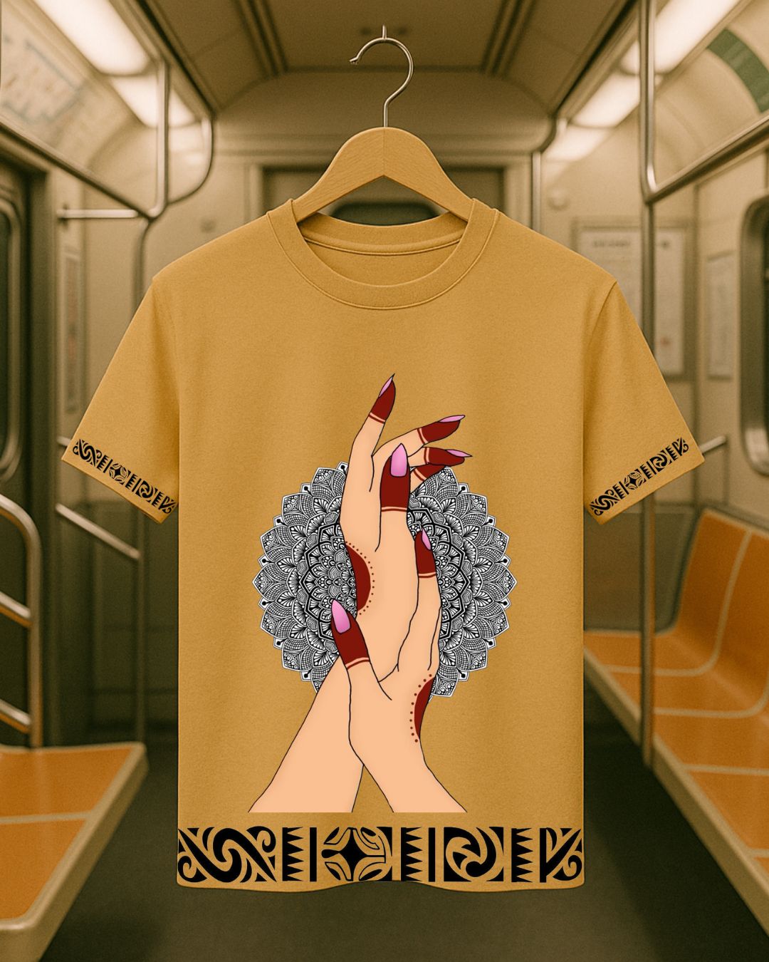 Rabbit Rope Tribal Mandala Unity Hands – Beige Unisex Graphic T-Shirt