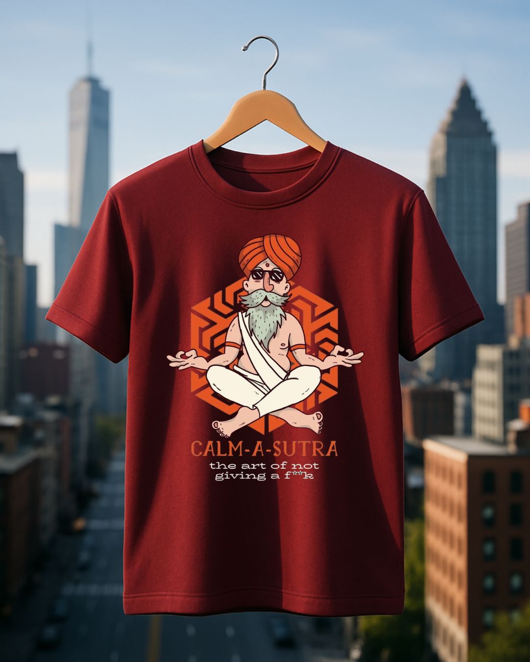 Calm-A-Sutra – The Art of Not Giving a Fk Tee** Maroon