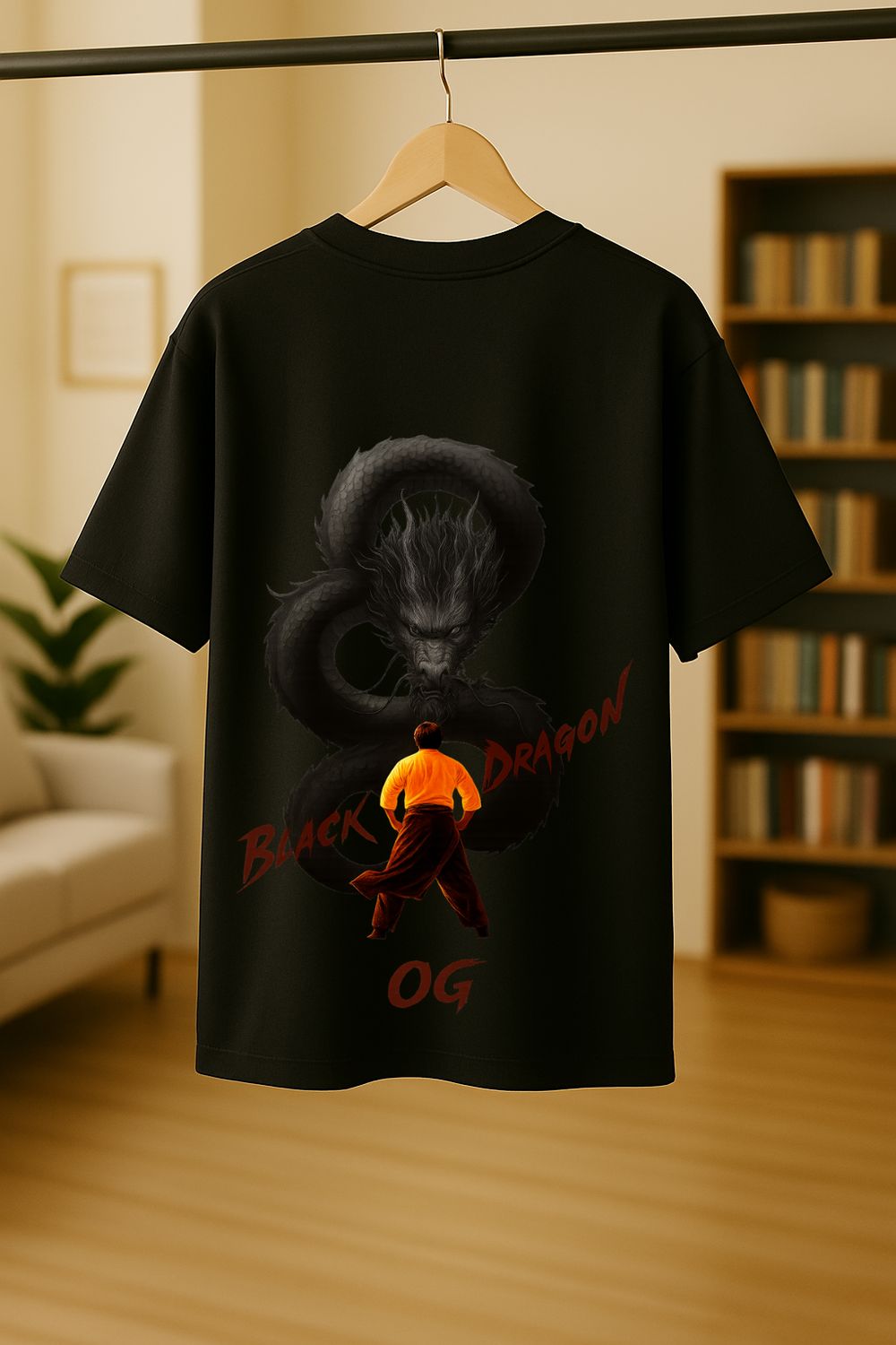 Rabbit Rope-Black Dragon OG Martial Arts Graphic Black T-Shirt – Premium Oversized Streetwear Tee