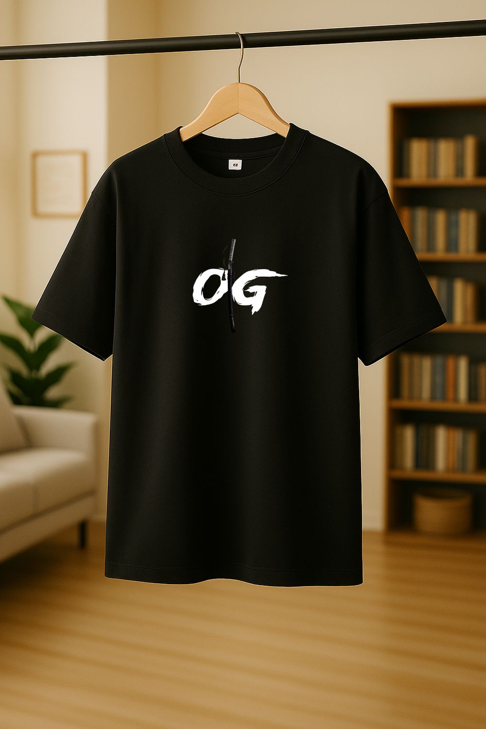 Rabbit Rope-OG Minimalist Graphic T-Shirt – Black Oversized Streetwear Tee