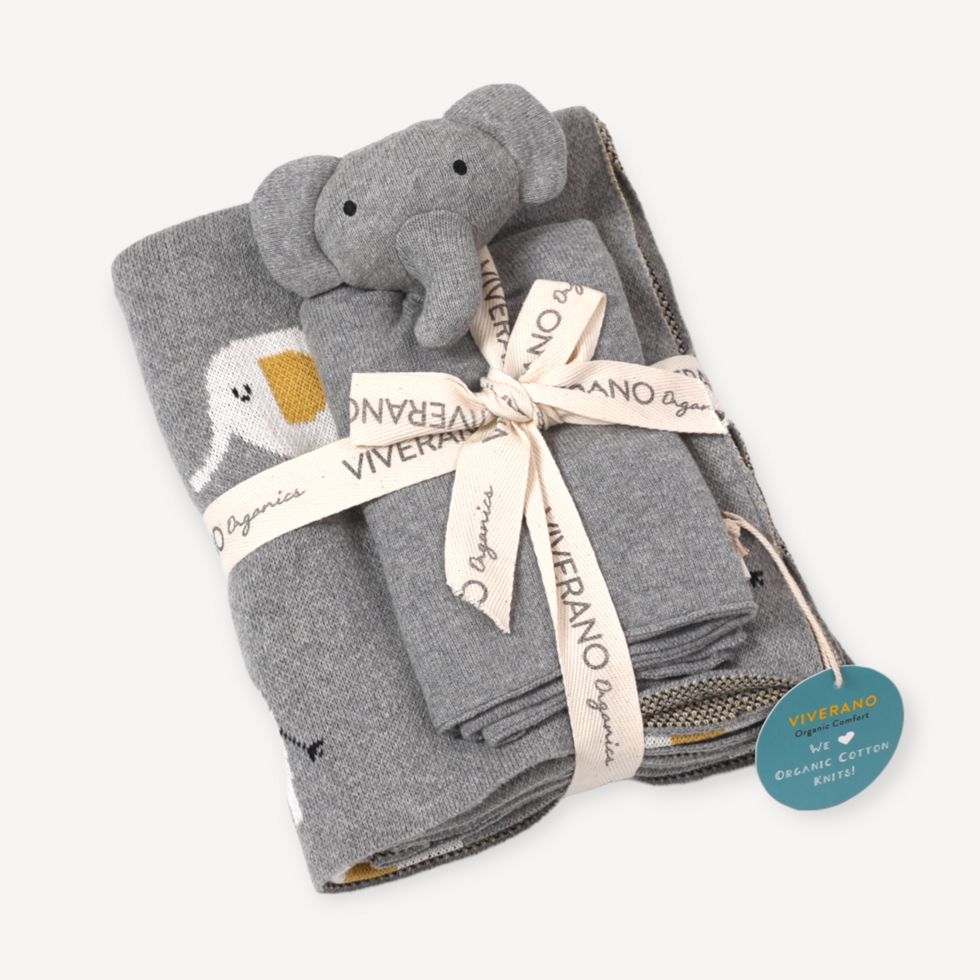 Elephant Jacquard Knit Baby Blanket &amp; Lovey Gift Set